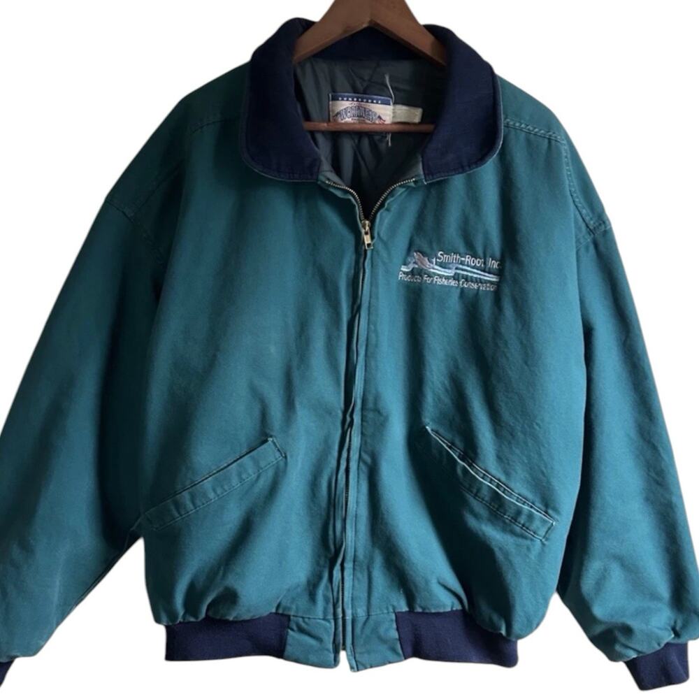 Vintage Dunbrooke Workwear Jacket Mens L Teal Made USA Corduroy Collar 90s